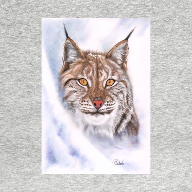 Snow Cat - lynx - coloured pencil drawing by Mightyfineart